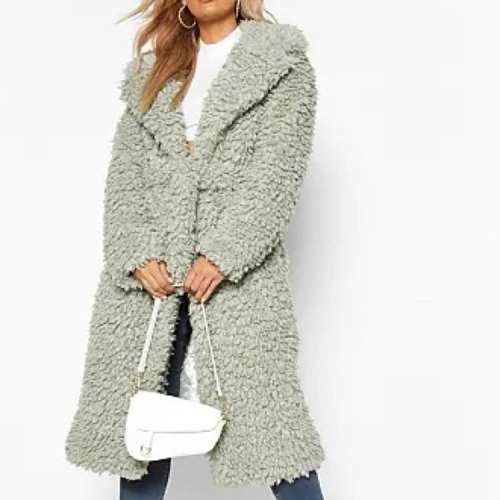 Boohoo Longline Shaggy Teddy Coat